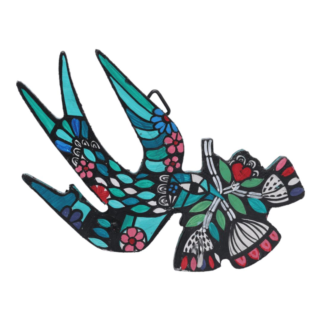 Indha Hand-Painted Flying Bird Design Key Holder - Perfect for an Organized Home | Hand-Painted Wall Key Holder | Hand-Painted Flying Bird Key Holder - Eco-Friendly Décor |