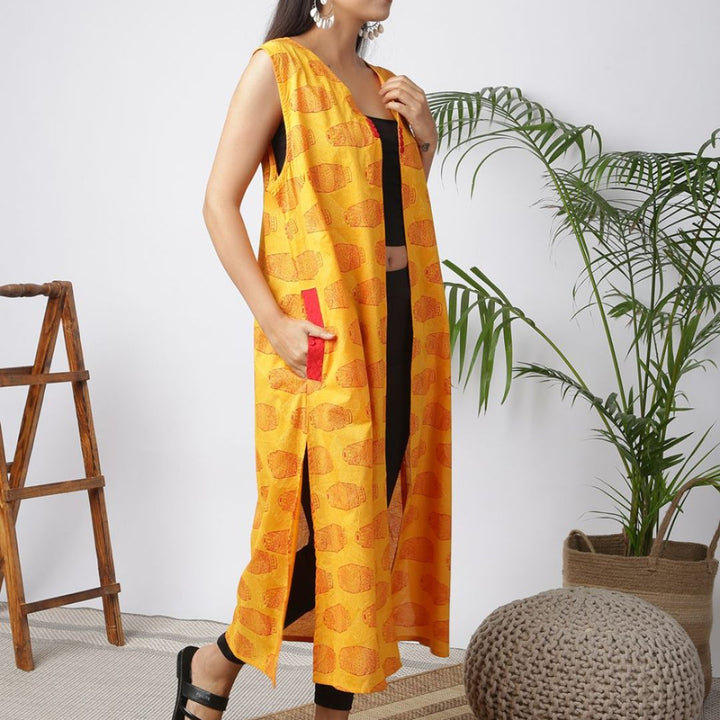 Orange Block Printed Shrug