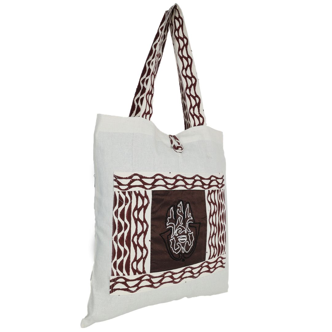 INDHA Hand Of Fatima Embroidered and Block Printed Multipurpose Tote Bag