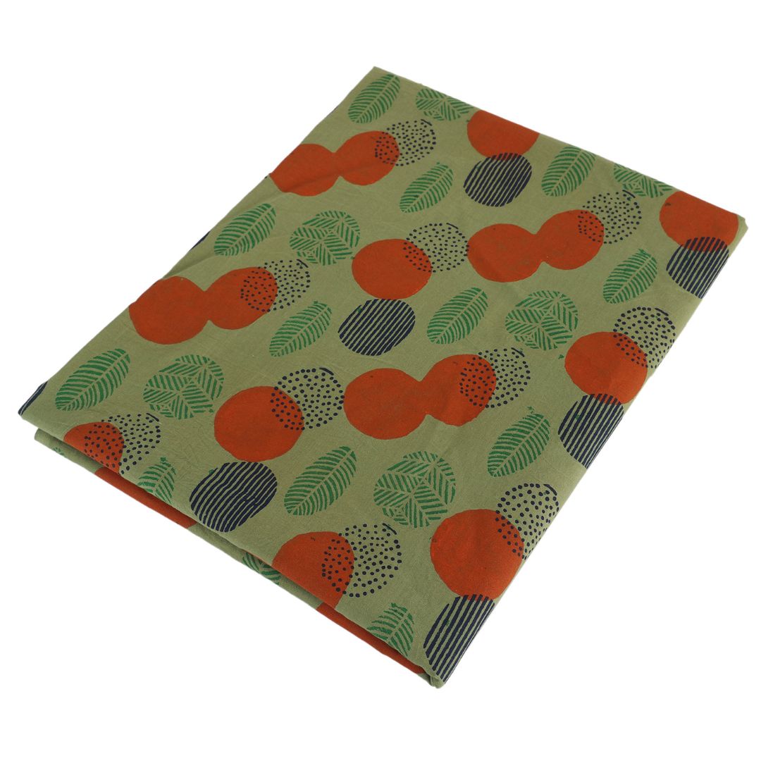 Abstract Art |Leaf Motif| Hand Block-Printed Green Cotton Fabric
