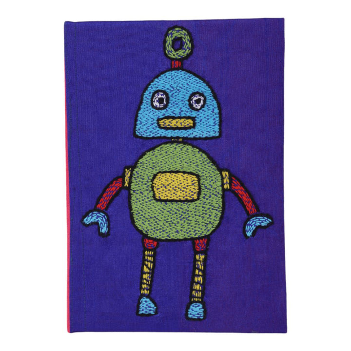 INDHA Handcrafted Recycle Paper diary | Eco Friendly Diary | Gifting | Corporate Gifting| Handmade Diary | Robot Embroidery Diary|Gift for Children|Inspiring Birthday Gift|Futuristic Diary|Silk Fabric