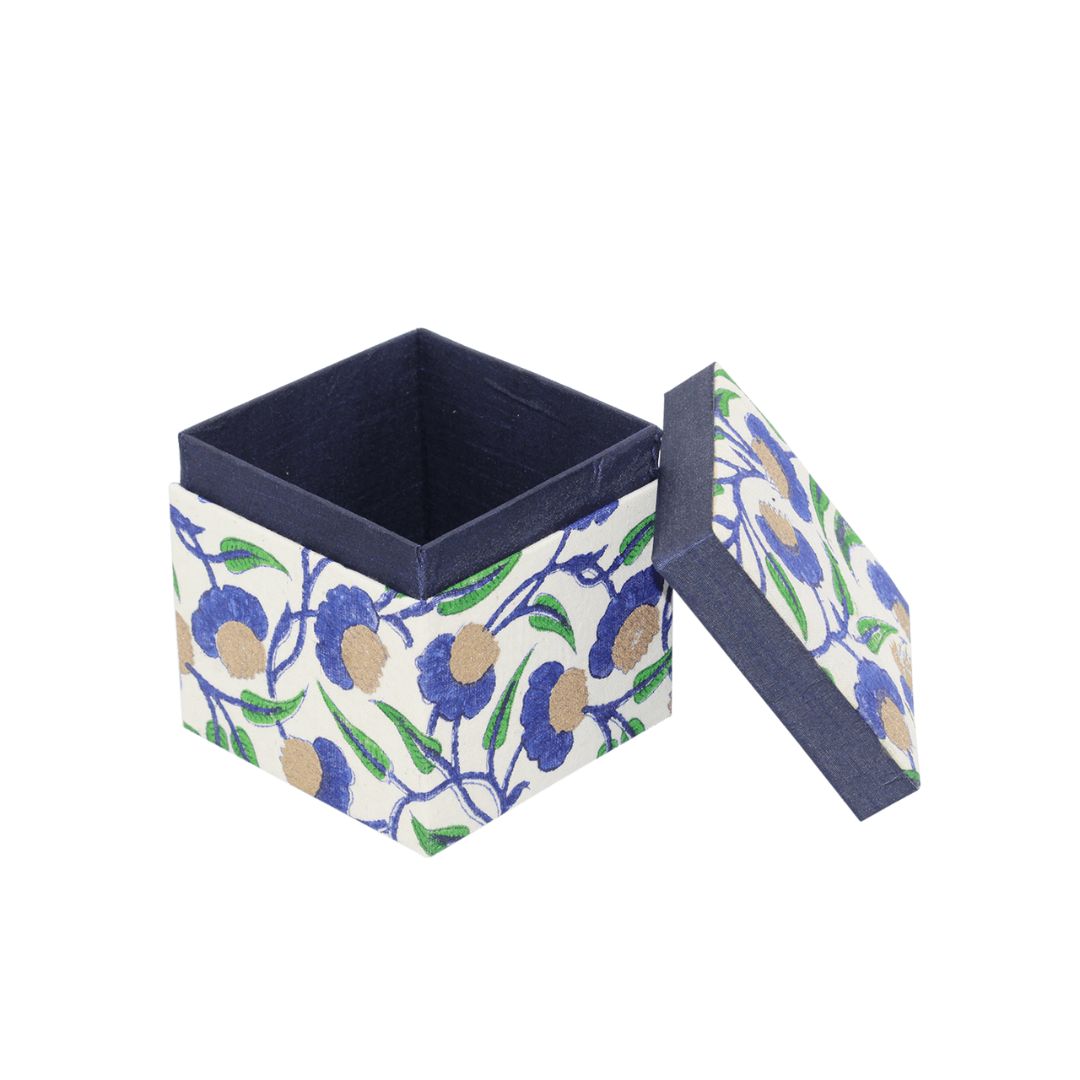 Flower Block Blue &amp; White Colour Hand Block Printed Gift Box