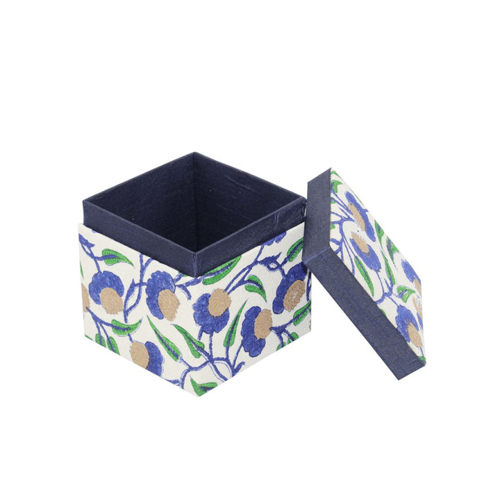 Flower Block Blue &amp; White Colour Hand Block Printed Gift Box