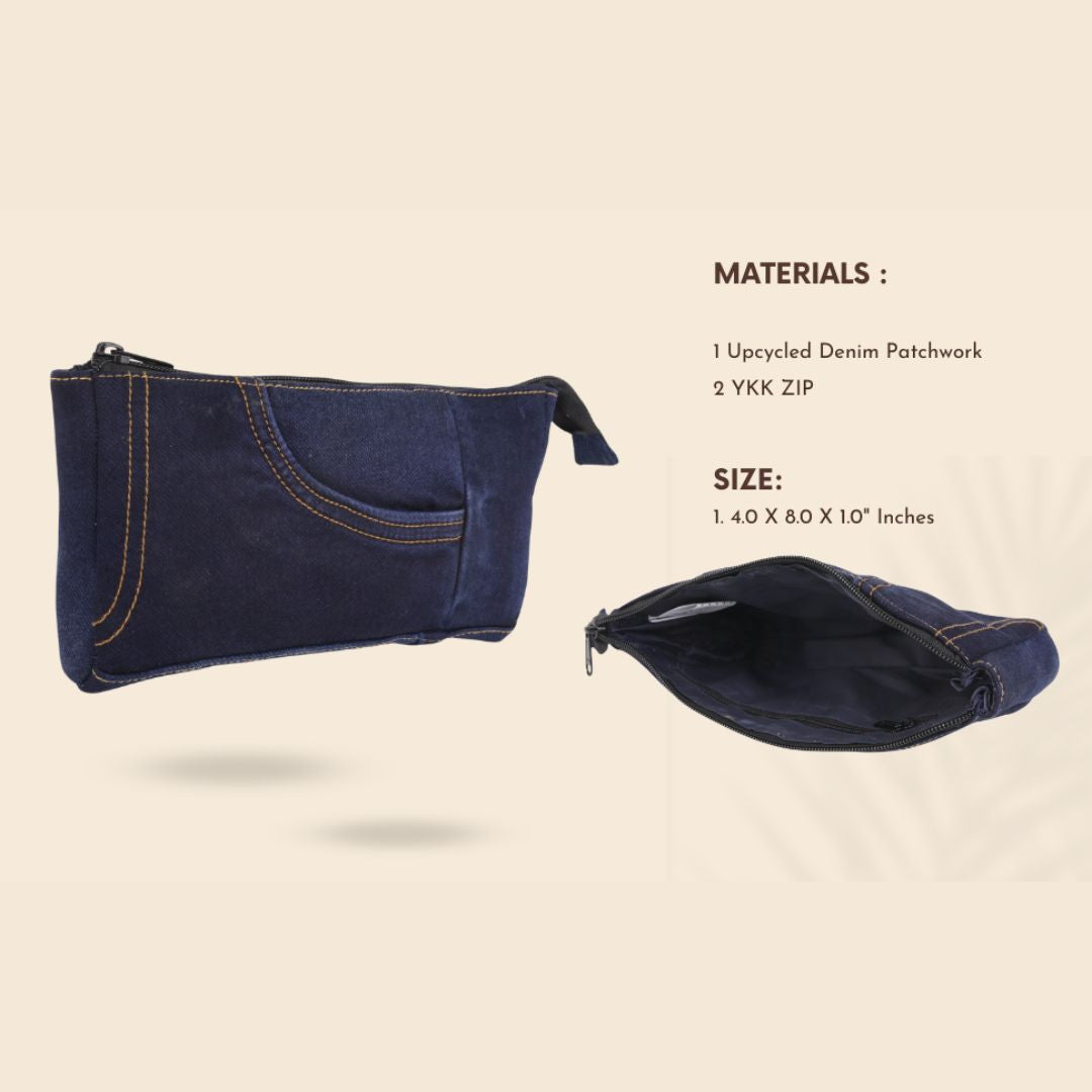 Indha Denim Patchwork Utility Pouch | Handmade Sustainable Organizer | Durable Everyday Carry Pouch High on Utility