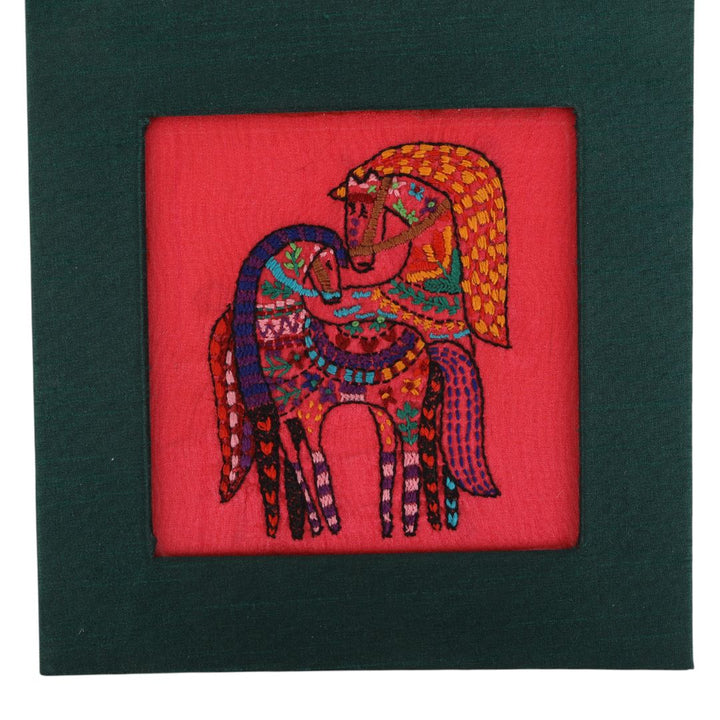 Indha Horse Embroidered Wall Hanging with Mirror | Handcrafted in Repurposed Wood | Artistic &amp; Eco-Friendly Décor | Symbol of Strength &amp; Positivity