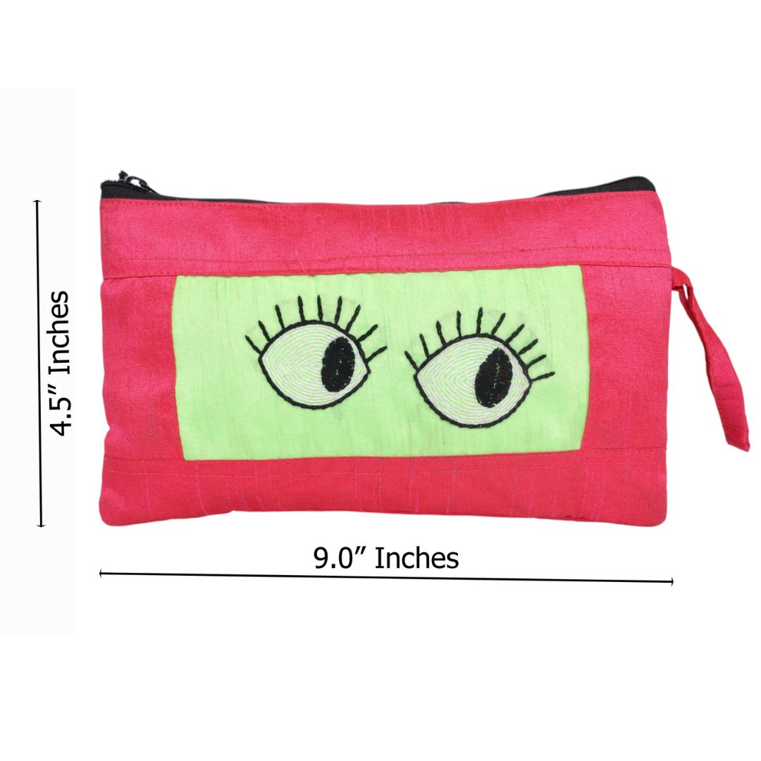 Indha Eyes Embroidery Pencil Pouch Bag Case with Zip for Students, School Supply Organizer Stationery Zip Pouch Bag for Kids Return Gifts