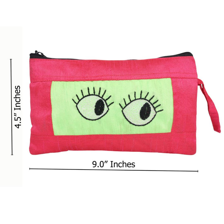 Indha Eyes Embroidery Pencil Pouch Bag Case with Zip for Students, School Supply Organizer Stationery Zip Pouch Bag for Kids Return Gifts