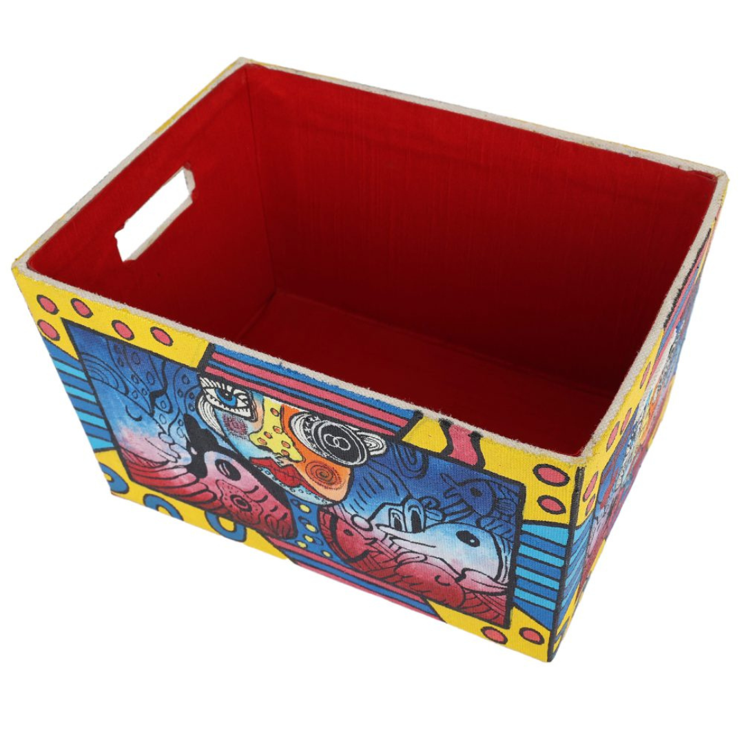 INDHA Hand-Painted Gift Basket with Multicoloured Abstract design | Cotton Canvas Gift &amp; Storage Basket | Handcrafted Basket | Festive Gift Basket | Gift Baskets | Hand painted Basket | Decoration Basket | Storage Box