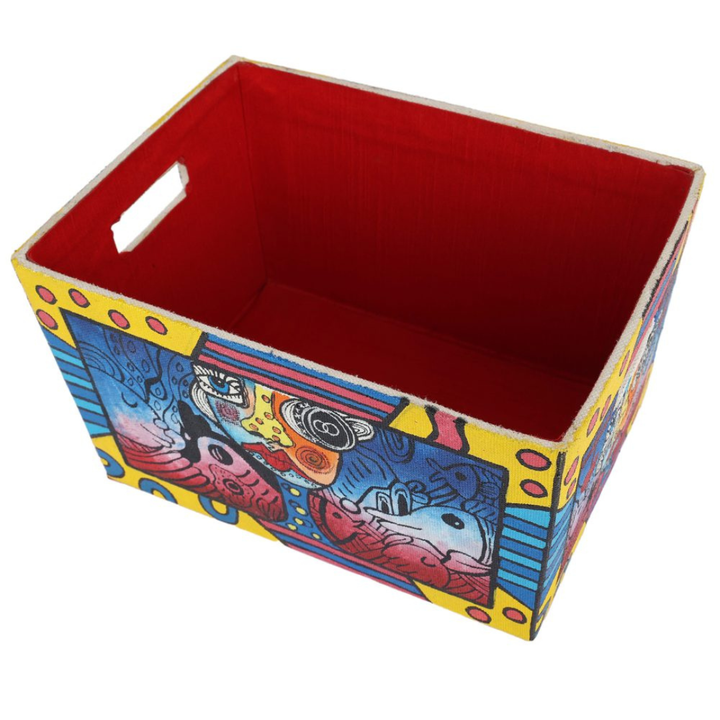 INDHA Hand-Painted Gift Basket with Multicoloured Abstract design | Cotton Canvas Gift &amp; Storage Basket | Handcrafted Basket | Festive Gift Basket | Gift Baskets | Hand painted Basket | Decoration Basket | Storage Box