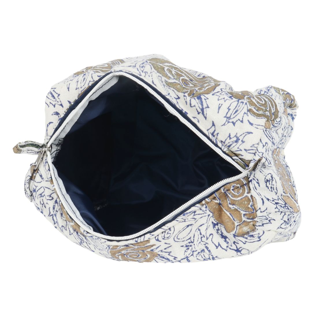 Hand Block Printed Flower Design Small Travel Kit Cotton Pouch | Travel Kit | Small Pouch | Travel Utility | Accessory