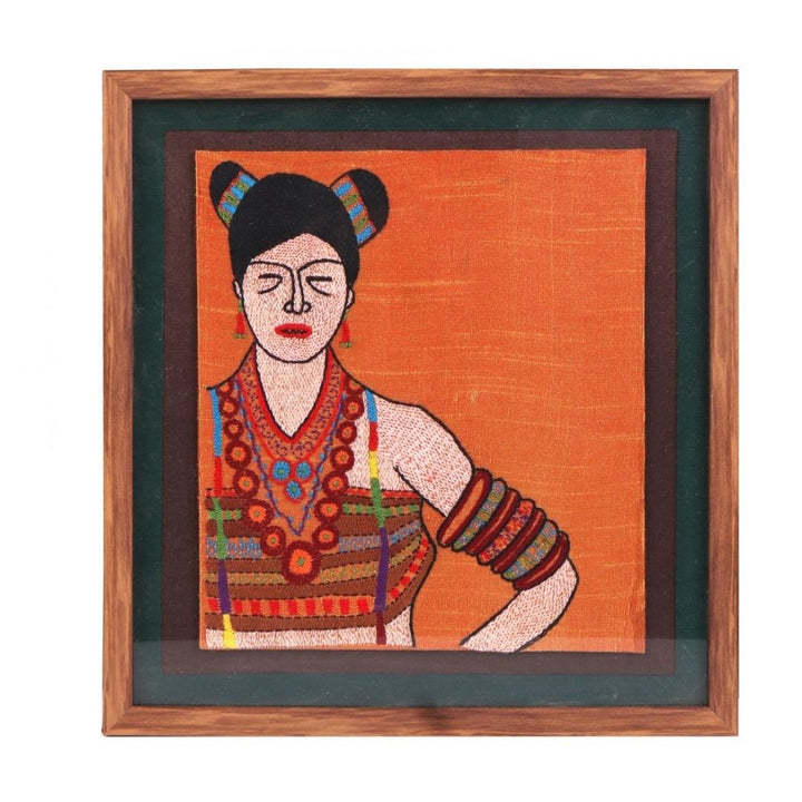 INDHA Hand Embroidered Tribal Women Wooden Wall Decor