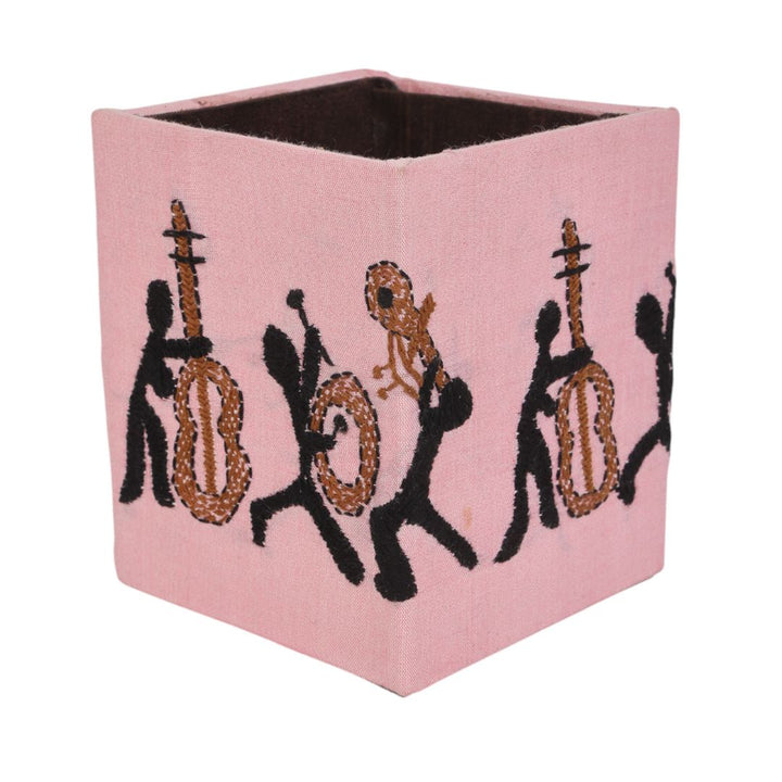 Indha Handcrafted Pen Stand – Embroidered Musician Motif | Eco-Friendly Desk Organizer