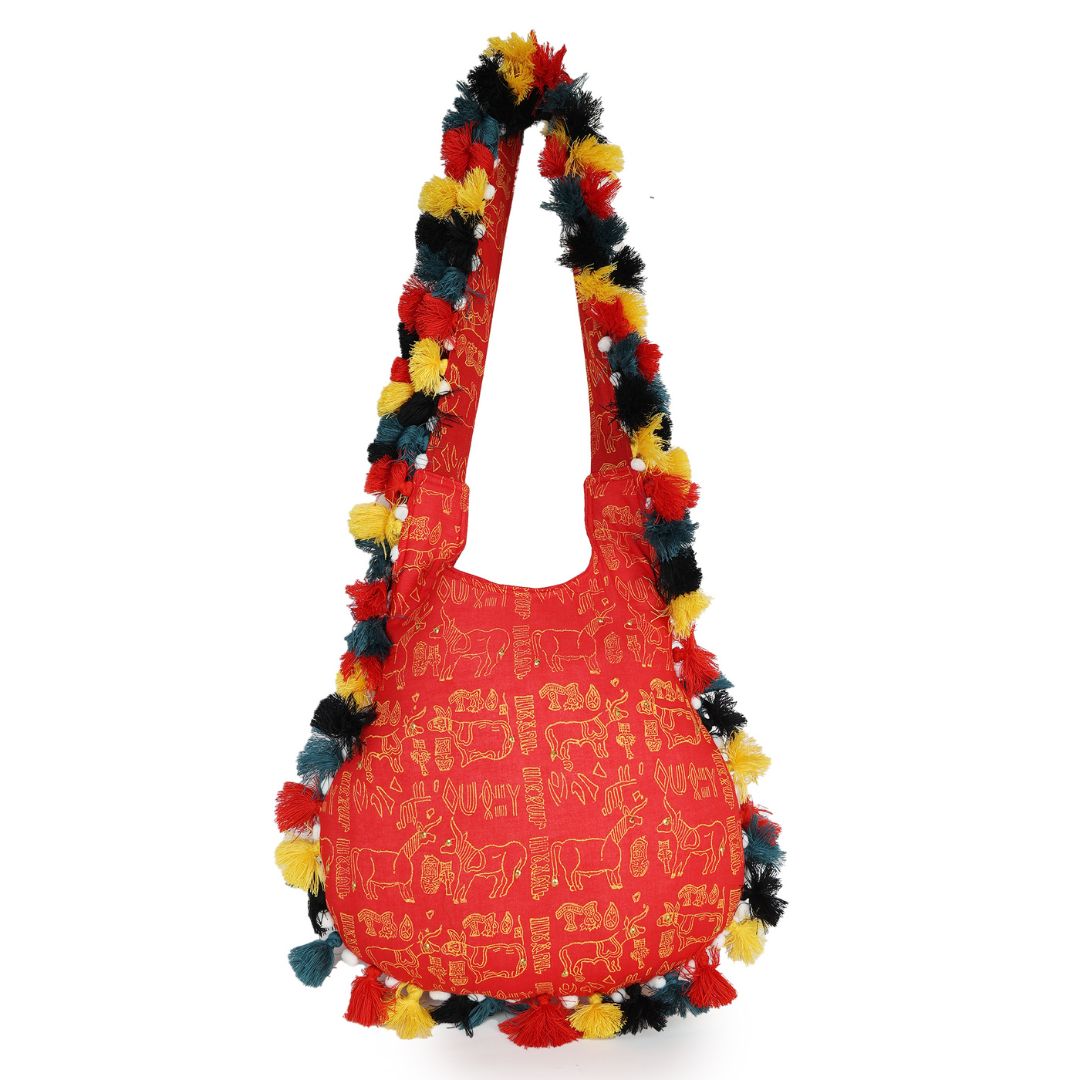 INDHA Handcrafted Block-Printed Multicolor Jhola Bag