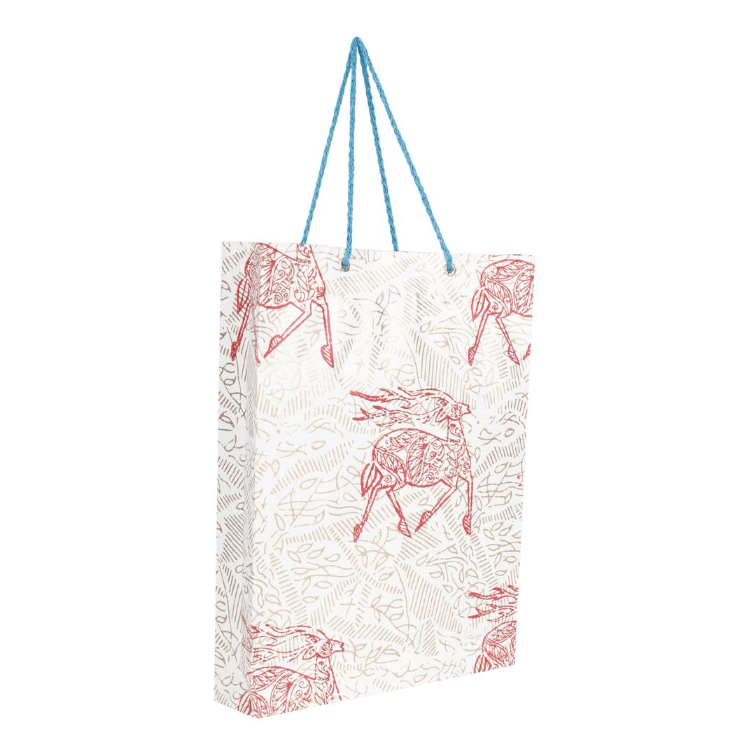 Deer Hand Block Printed Recycled Paper Gift Paper Carry Bag