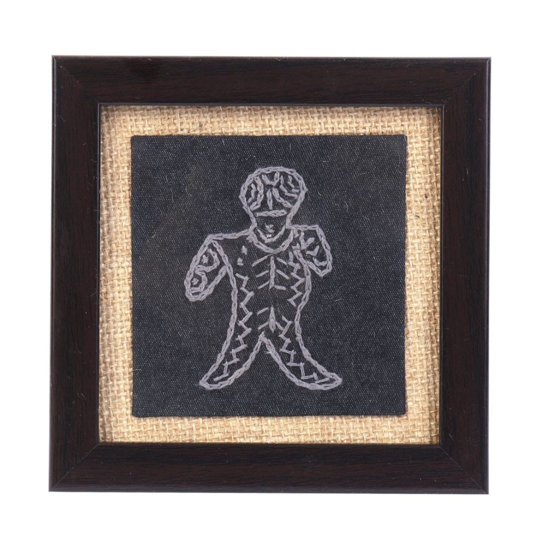 INDHA Glass Coaster With Abstract Art Design Along With Jute Border &amp; Wooden Frame Incased | Set of 2