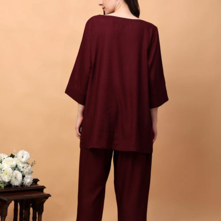 Indha Maroon Colour Coord Set for Women Fashion for Any Occasion  | Comfortable Cotton Sleepwear