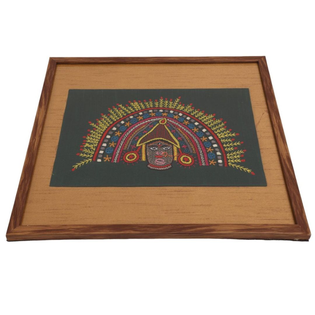 Indha Hand-Embroidered Chhau Wall Art Decor | Handmade Wood Gift
