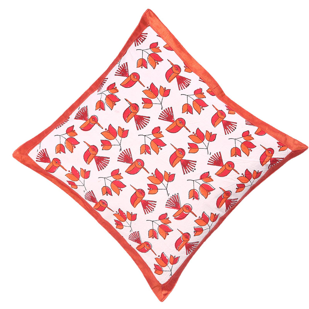 Indha Hand Block Printed Cushion Covers Flower &amp; Birds Print | 16X16 Inches Cushion Covers Set of 2 | Cotton Cushion Covers | Home Furnishing | Home Decor | Corporate Gifting