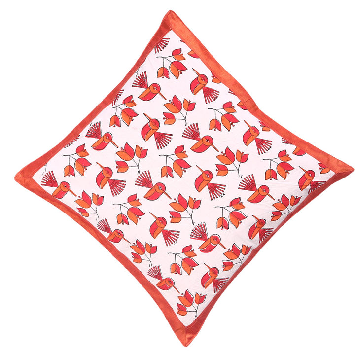 Indha Hand Block Printed Cushion Covers Flower &amp; Birds Print | 16X16 Inches Cushion Covers Set of 2 | Cotton Cushion Covers | Home Furnishing | Home Decor | Corporate Gifting