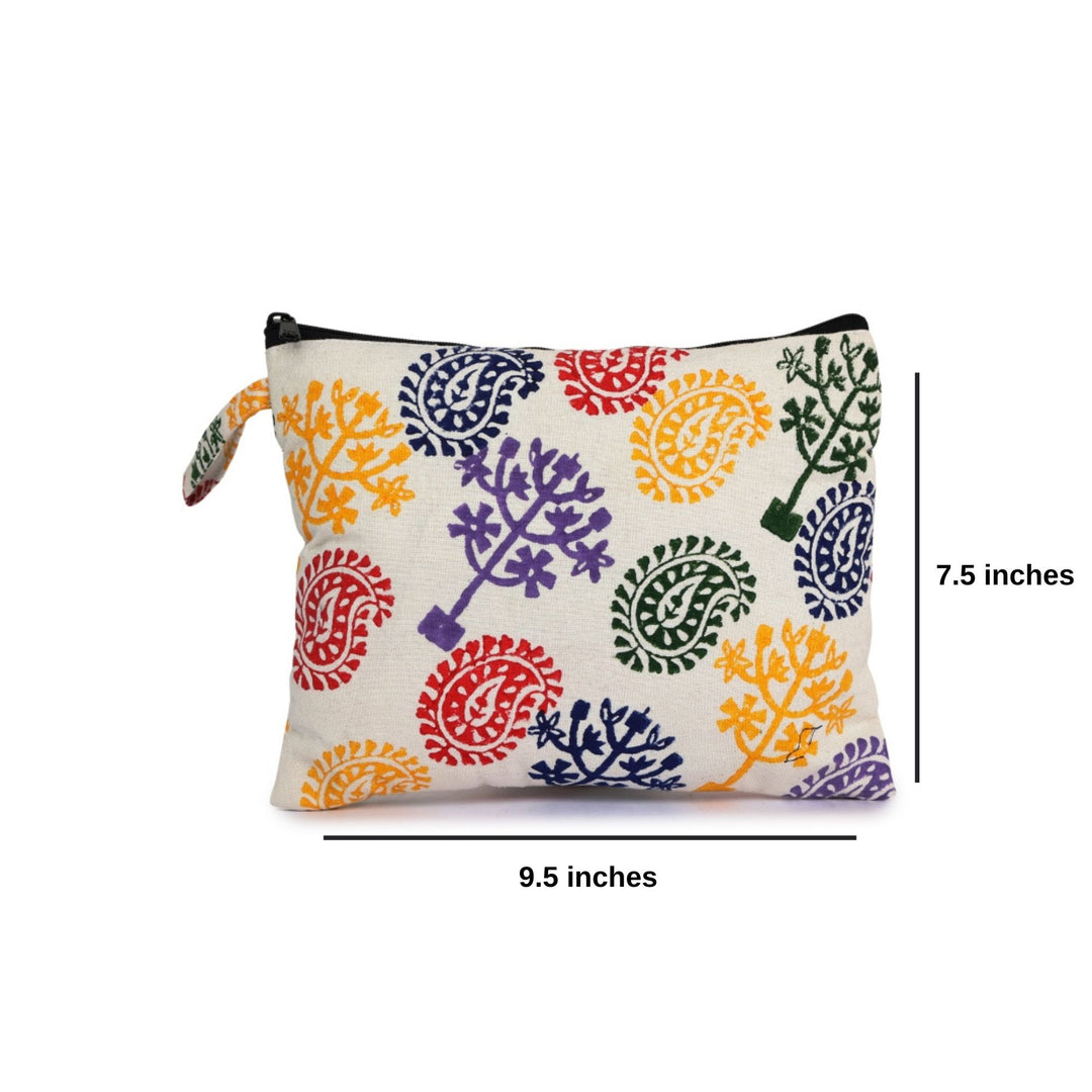 INDHA Upcycled Cotton with Ethnic hand Block Printing|Utility |Cosmetic |Medicine| Travel Pouch|Gift