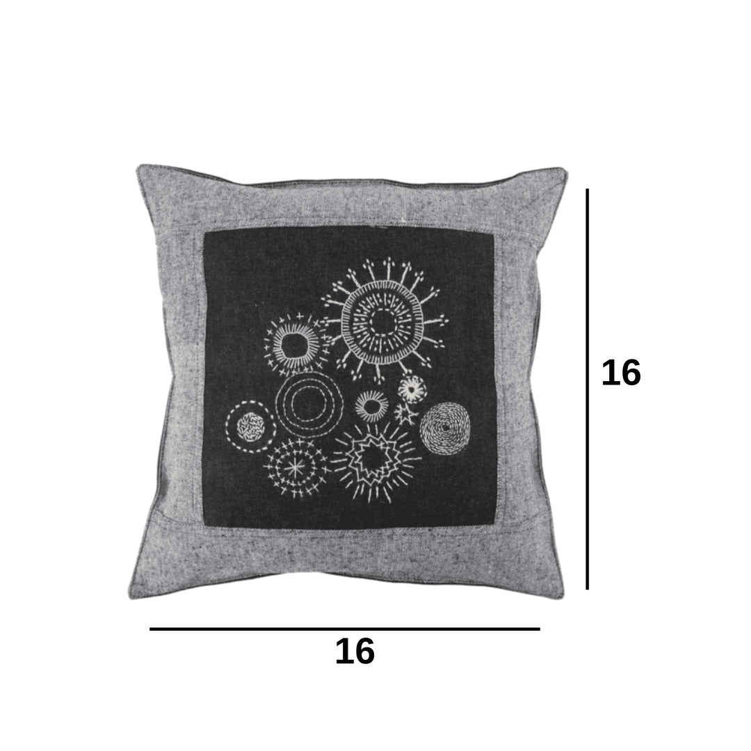 Indha Hand Embroidered Cushion Cover Mandala Art Embroidery | Black Denim Cushion Cover |  Corporate Gifting | Home Furnishing | Home Improvement | Home Decor | Set of 2,16x16 Inches Cushion Covers