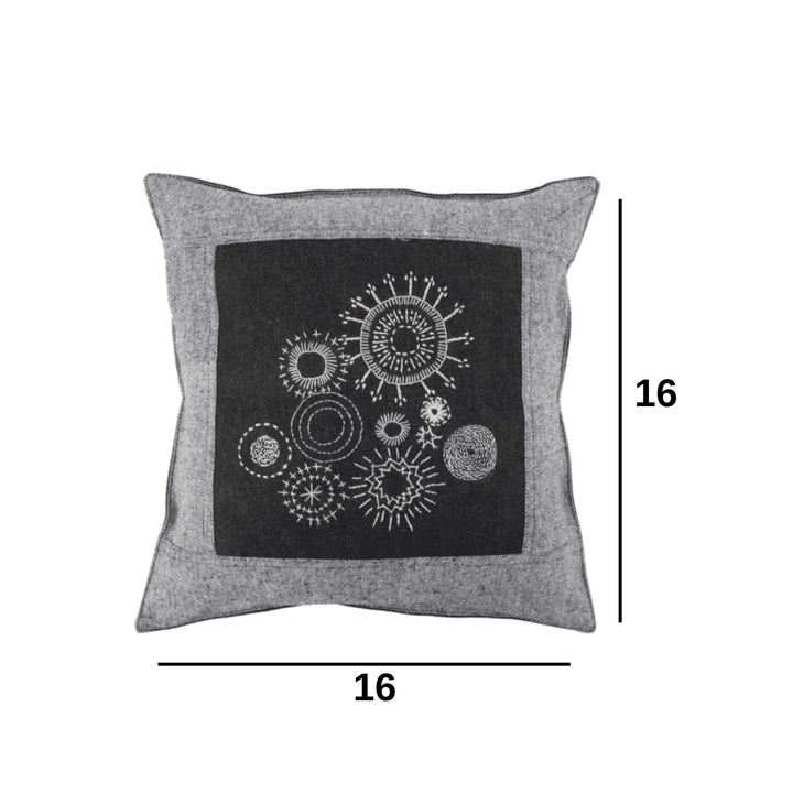 Indha Hand Embroidered Cushion Cover Mandala Art Embroidery | Black Denim Cushion Cover |  Corporate Gifting | Home Furnishing | Home Improvement | Home Decor | Set of 2,16x16 Inches Cushion Covers