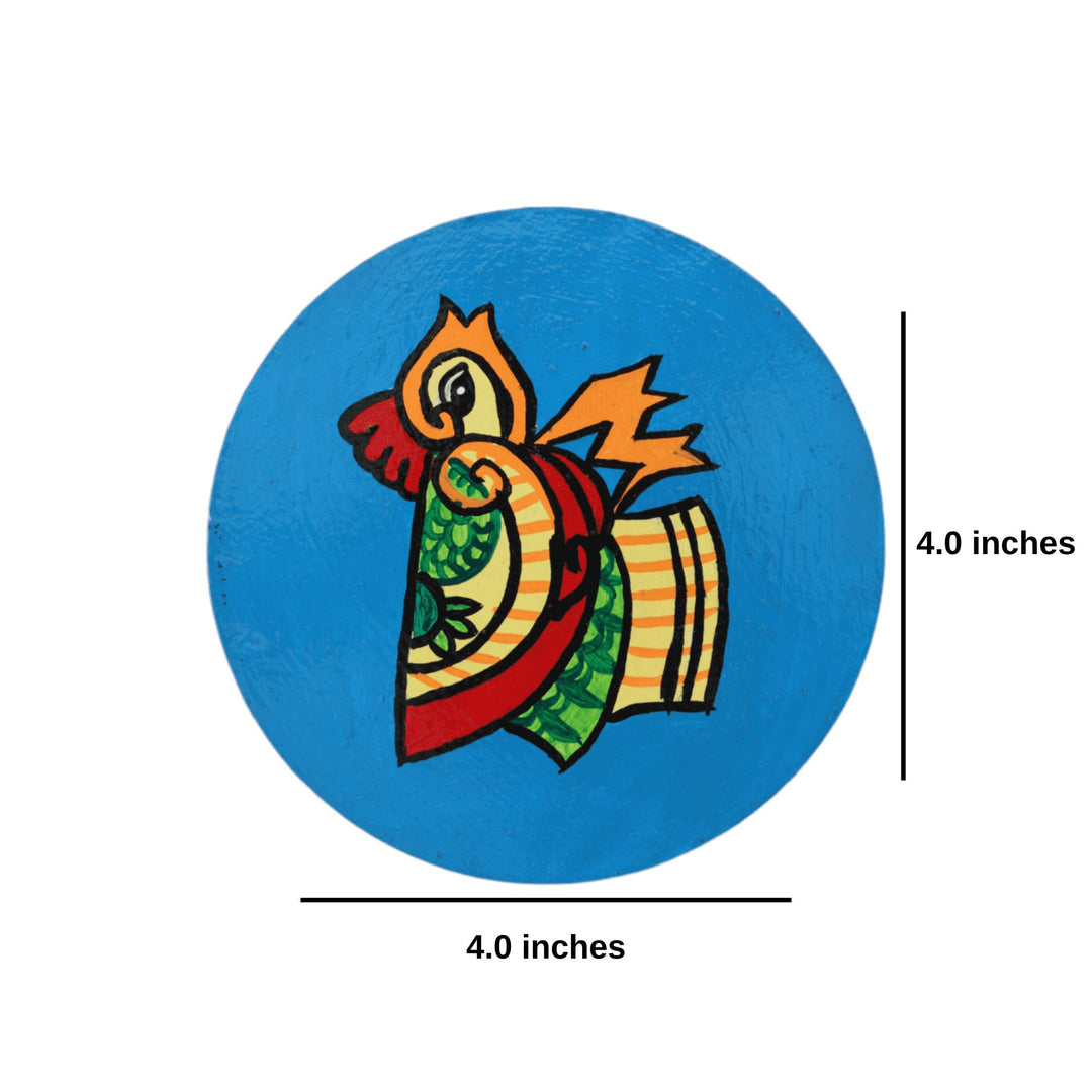 Indha Hand Painted Blue Daisy Recycled Wooden Coasters | Pack of 6 |Living Room Decor | Tribal Craft | Ethnic Craft | Handmade | Sustainable Gift set| Corporate Gifts | Made in India |Rural Craft