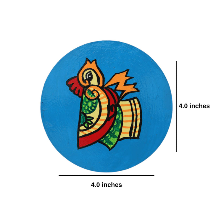 Indha Hand Painted Blue Daisy Recycled Wooden Coasters | Pack of 6 |Living Room Decor | Tribal Craft | Ethnic Craft | Handmade | Sustainable Gift set| Corporate Gifts | Made in India |Rural Craft