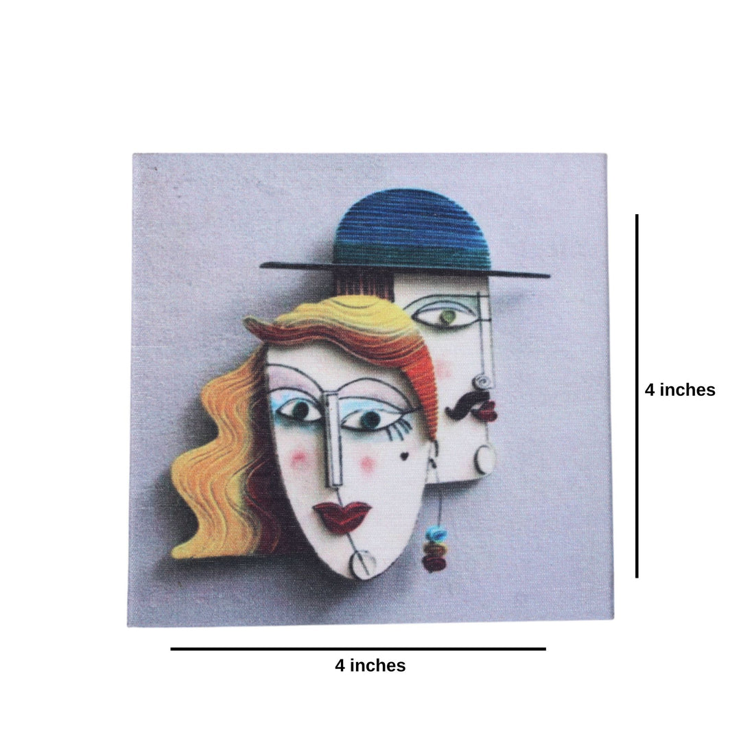 Indha Ethereal Elegance: Special Designs of Lady and Gent on Dupion Silk Coasters Set| Gift Set| Corporate Giveaways Coaster Set