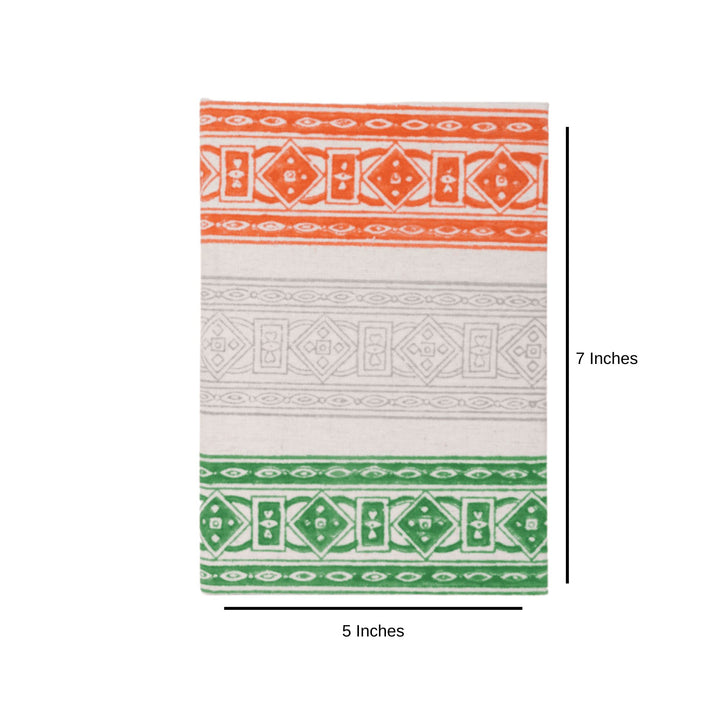INDHA Tri-colour Block Printed Diary | Handmade Recycled Paper | 50 Plain Pages | 5.0 x 7.0 inches | Tri-colour Corporate Gift Diary | Independence &amp; Republic Day Gifts