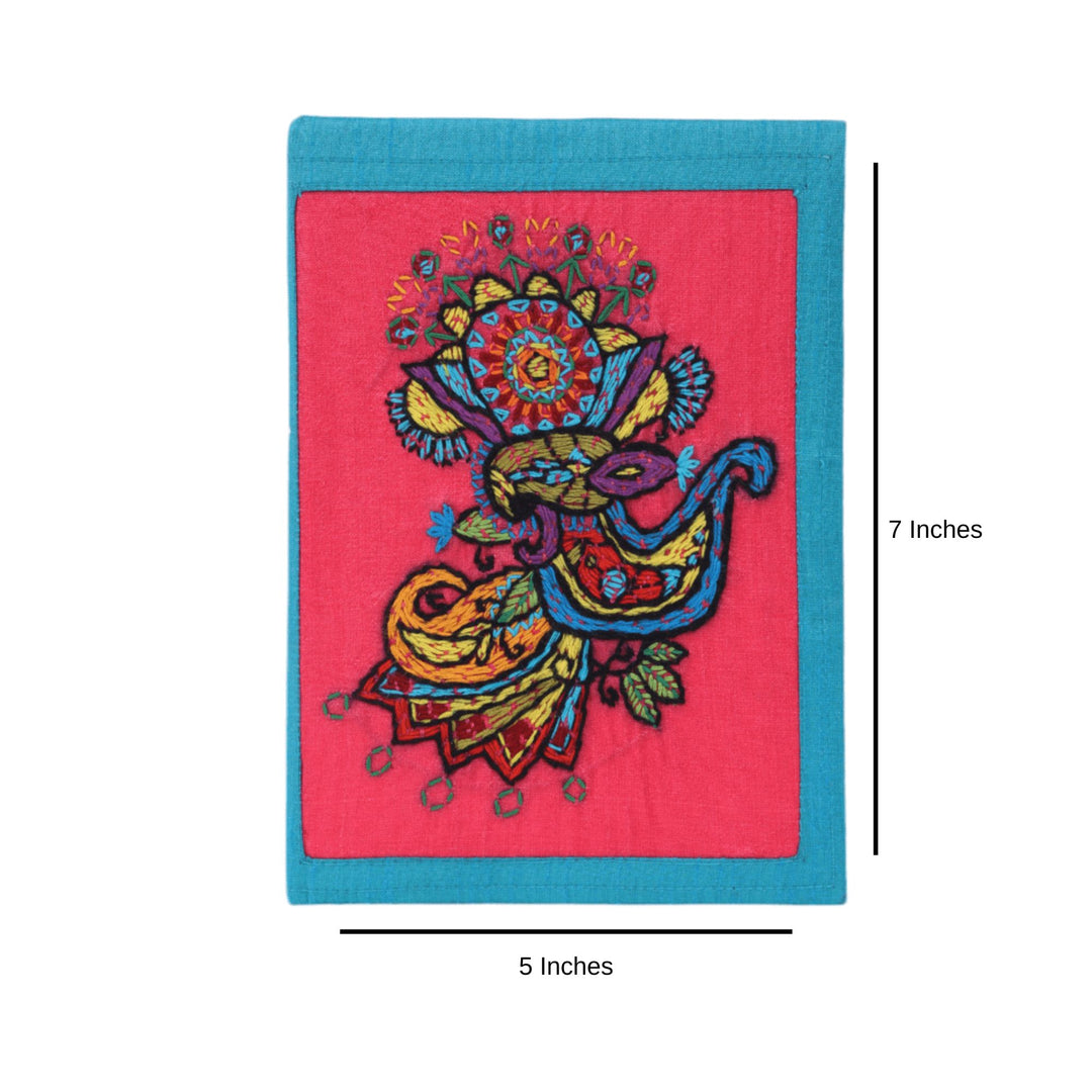 INDHA Handcrafted Recycle Paper diary | Eco Friendly Diary | Gifting | Corporate Gifting| Handmade Diary | Ethnic Art hand Embroidered Diary|Blue- Pink Silk Fabric| Sustainable Gift
