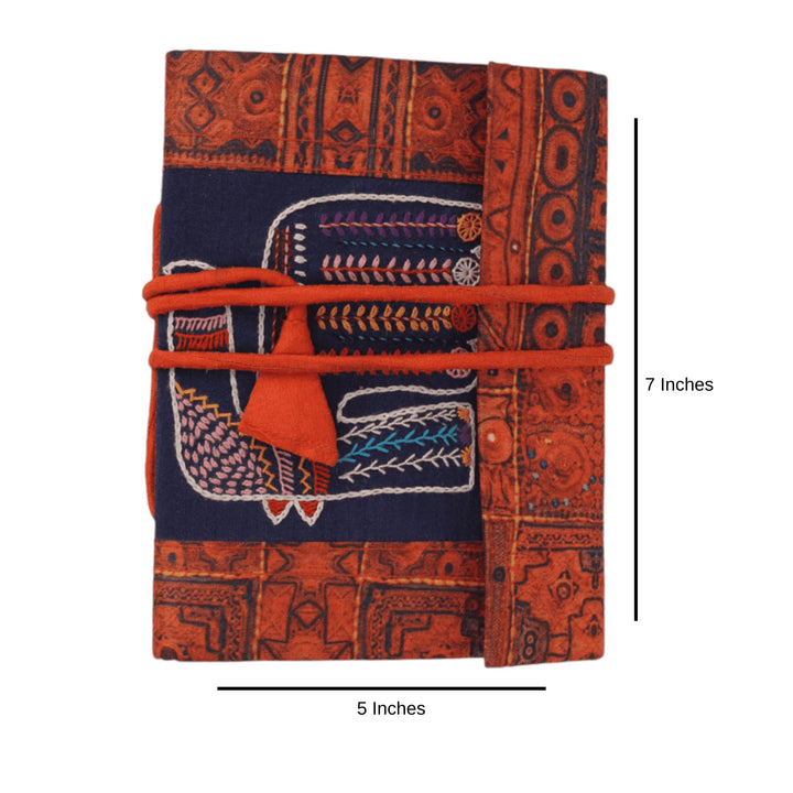 INDHA Handcrafted Recycle Paper Bahi Diary | Eco Friendly Diary | Gifting | Sustainable Corporate Gifting| Handmade Diary | Peacock Embroidery Diary |Kutch embroidery Print Silk Fabric.