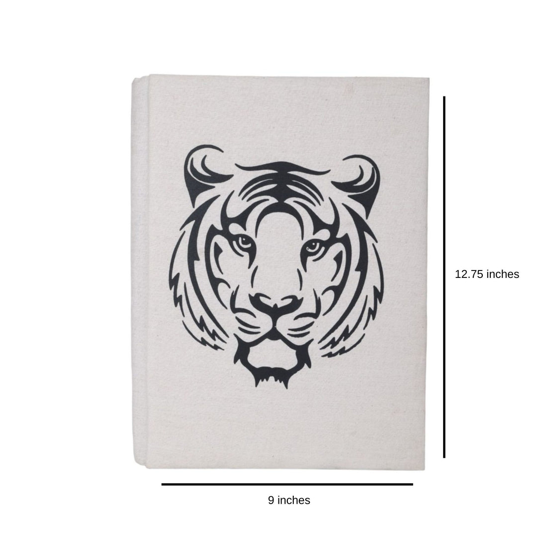 Indha Tiger Face Print Cotton File Folder | Eco-Friendly Office Accessory | Majestic Tiger Motif | Sustainable and Stylish | Wild Tiger Print File Folder | Perfect for Corporate and Gifting | Monochromatic Tiger Art |