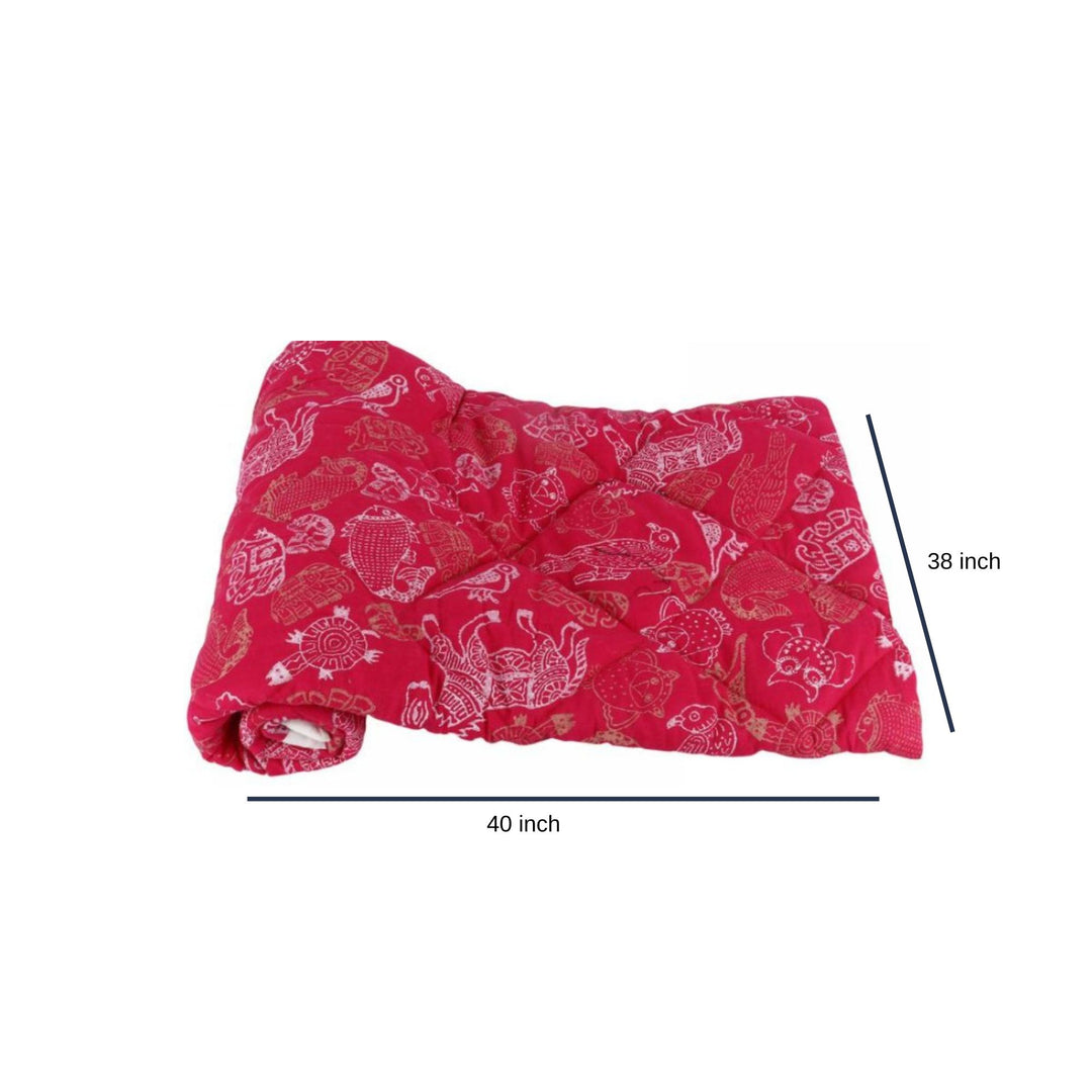 INDHA Pink Colour Animal Hand Block Printed Cotton Comforter for Kids/Baby Comforter