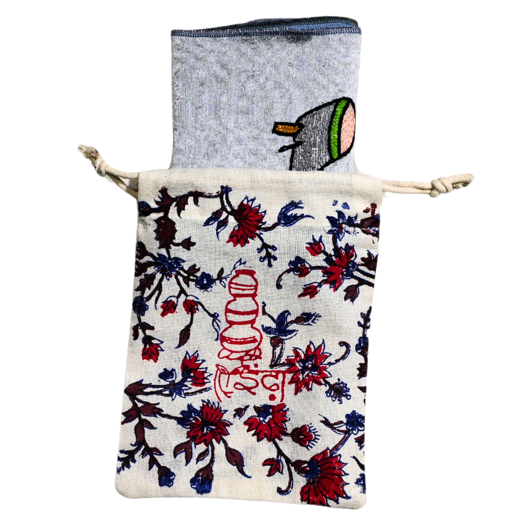 Indha Indo-Italian Scooter Hand Embroidery Panel – Retro Art on Dupion Silk | DIY Decor | Travel-Inspired Gift