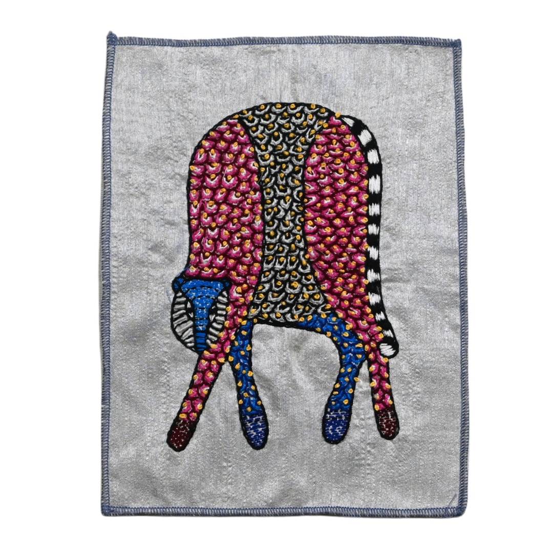Gond Art Inspired Animal|Leopard Embroidery Panel – Tribal Folk Motif on Dupion Silk | Nature-Inspired Decor | DIY Art