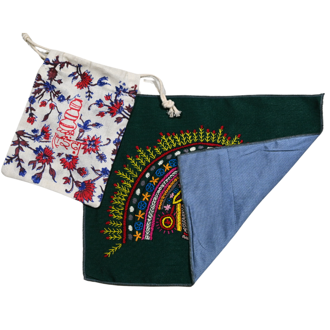 Chhau Karthik Hand Embroidery Panel – Eastern Indian Dance Motif on Dupion Silk | Cultural Wall Decor | Artisan Gift