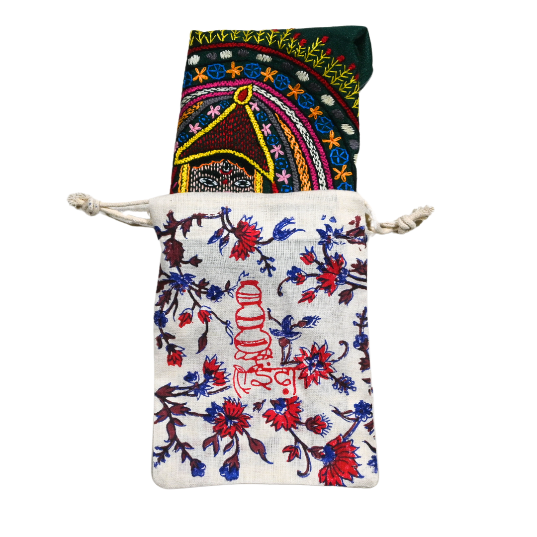 Chhau Karthik Hand Embroidery Panel – Eastern Indian Dance Motif on Dupion Silk | Cultural Wall Decor | Artisan Gift