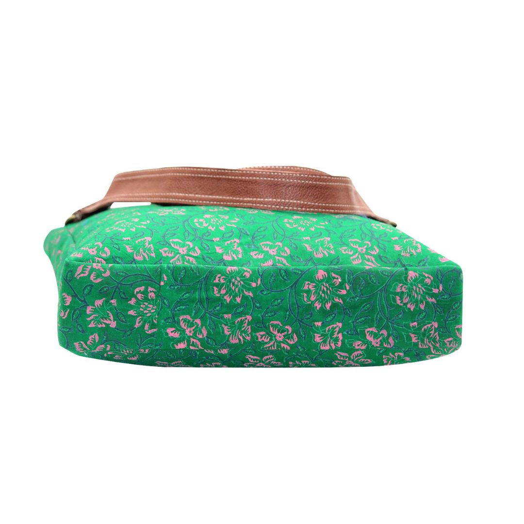 Green Colour Cotton Hand Block Printed Shoulder Bag for Girls/Women