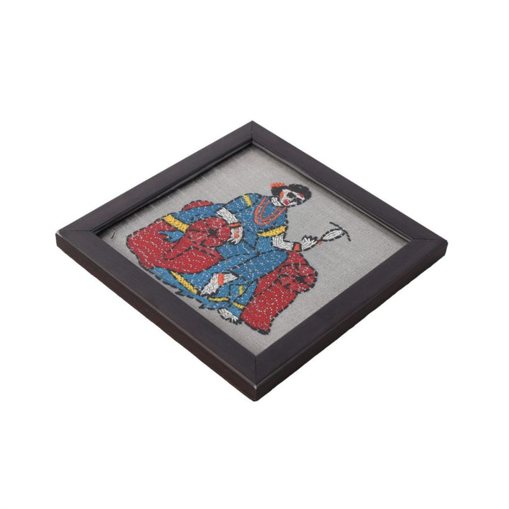 INDHA Coaster Set of 2 with Hand-embroidered Royal Meenakumari Motif | Wooden Glass | Exquisite Design | Gift Piece | Home Décor