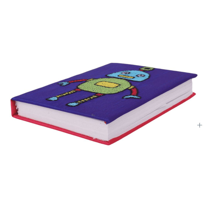 INDHA Handcrafted Recycle Paper diary | Eco Friendly Diary | Gifting | Corporate Gifting| Handmade Diary | Robot Embroidery Diary|Gift for Children|Inspiring Birthday Gift|Futuristic Diary|Silk Fabric