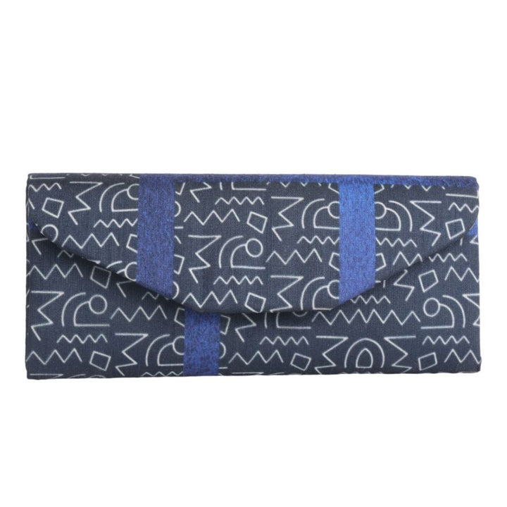 Indha Eyewear Case | Handcrafted Eyewear Case | Steel Grey Dupion Silk Eyewear Case | White And Blue Abstract Line Pattern Design Digitally Printed | Handmade Eyewear Case | Gifting | Travel Utility | Travel Accessory | Sunglasses Case |
