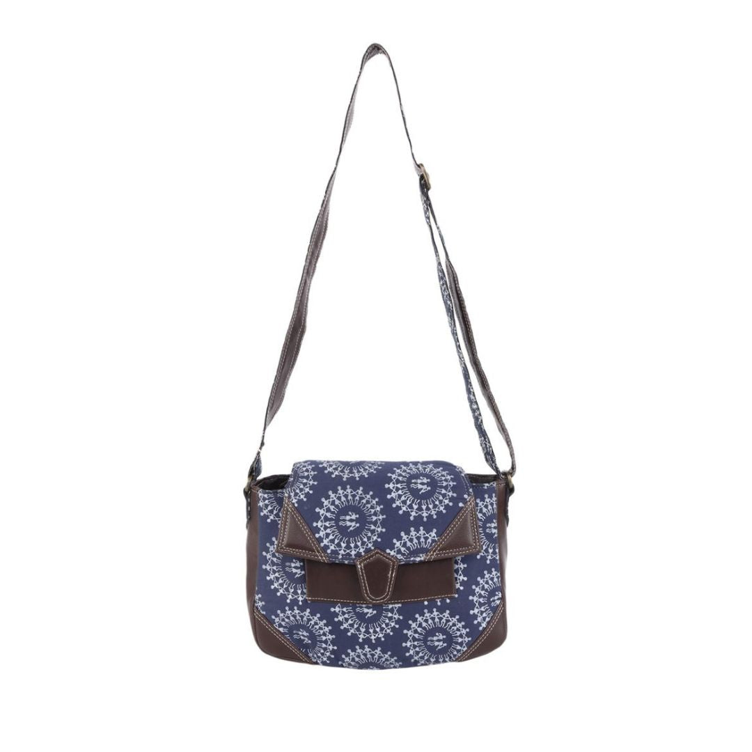 INDHA Cotton Hand Block-Printed Blue Colour Cross Body Sling Bag for Girls/Women