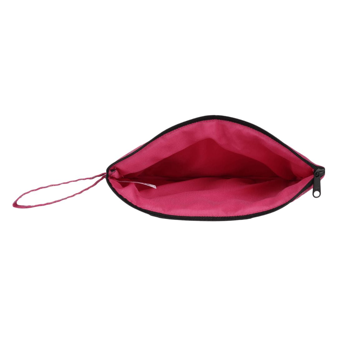 INDHA Pink Colour Hand Block Printed Silk Pencil Pouch/Multipurpose Pouch/Utility Pouch