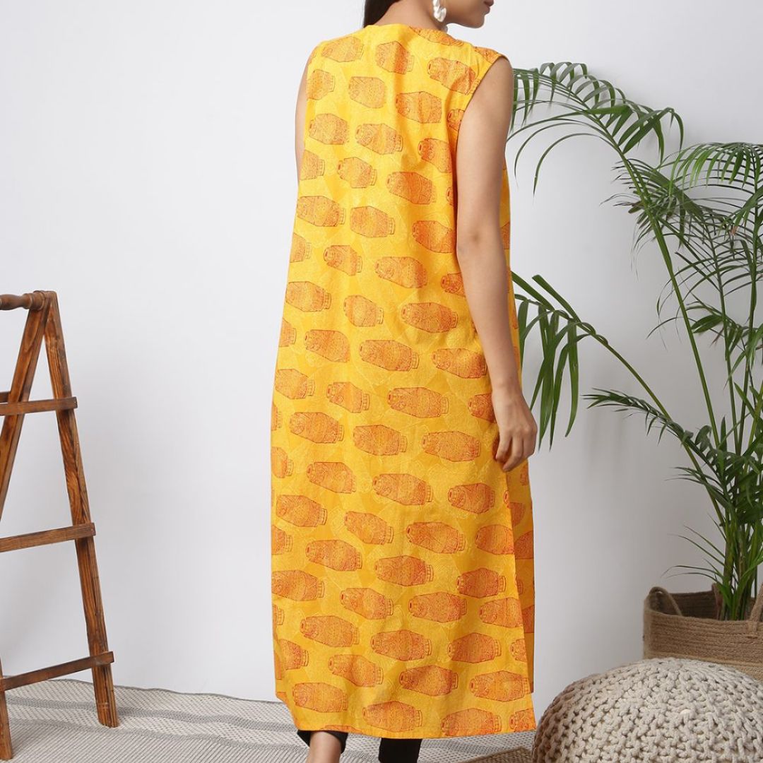 Orange Block Printed Shrug