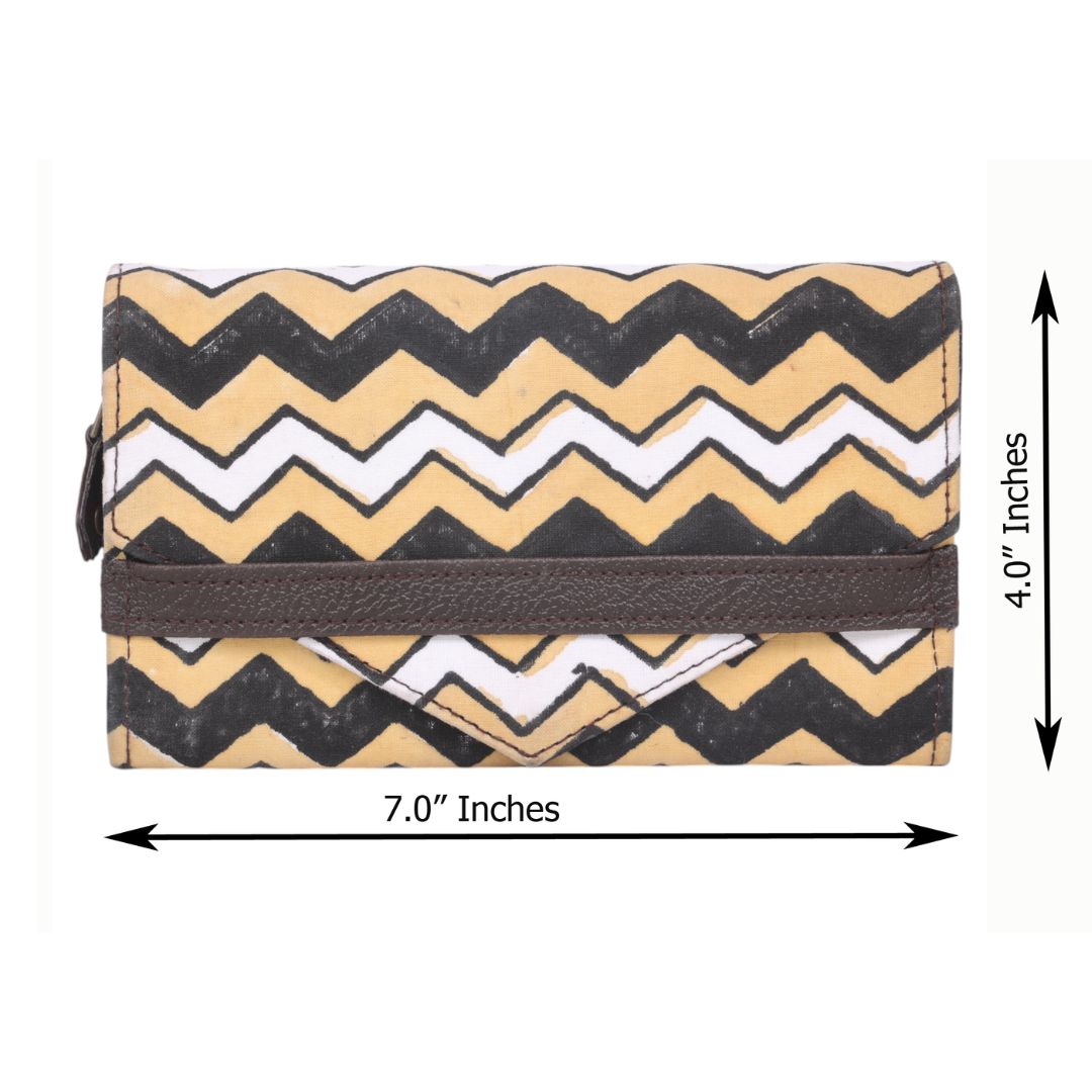 Indha Hand Block Printed Cotton Fabric Wallet for Girls | YKK Brand Zipper Ladies Wallet| Clutch Wallet | Cotton Purse| Card Cash Coin Holder for Women | Hand Carry Wallet