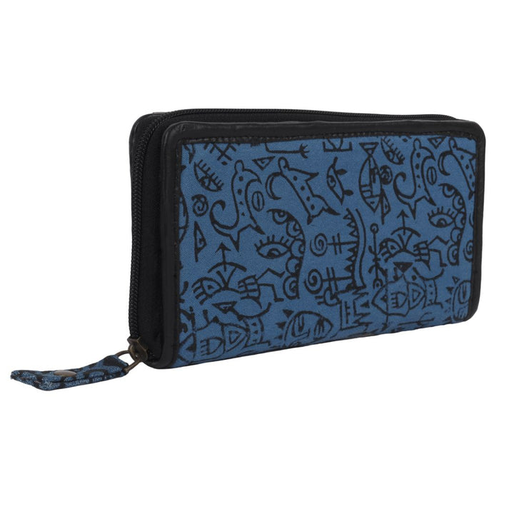 Doodle Art Hand Block Printed Blue Denim Clutch Purse for Girls & Women | Fashion | Accessory