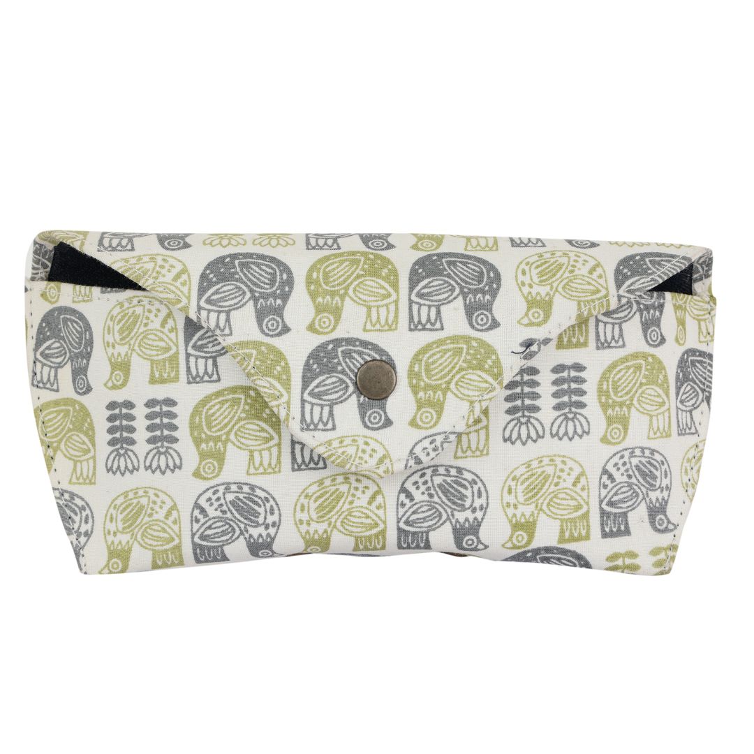 INDHA Eyewear Case | Off-White Cotton Eyewear Case | Hand Block Printed Bird and Flower Design Motif | Handmade Eyewear Case | Hand Block Printed Eyewear Case | Gifting | Travel Utility | Travel Accessory |