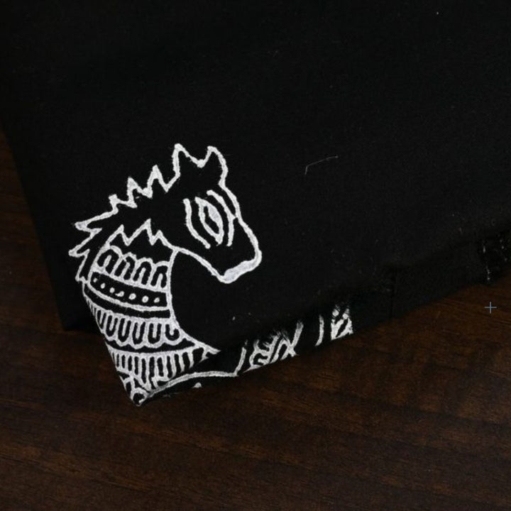 INDHA Hand Block-Printed Jaipuri Cotton Fabric Black Horse Design Motif | Hand Block Printed Fabric | Home Utility | Fashion Utility | Gifting | Gifts For Him | Gifts For Her | Home Furnishing | 3 Meter X 42-44 Wide
