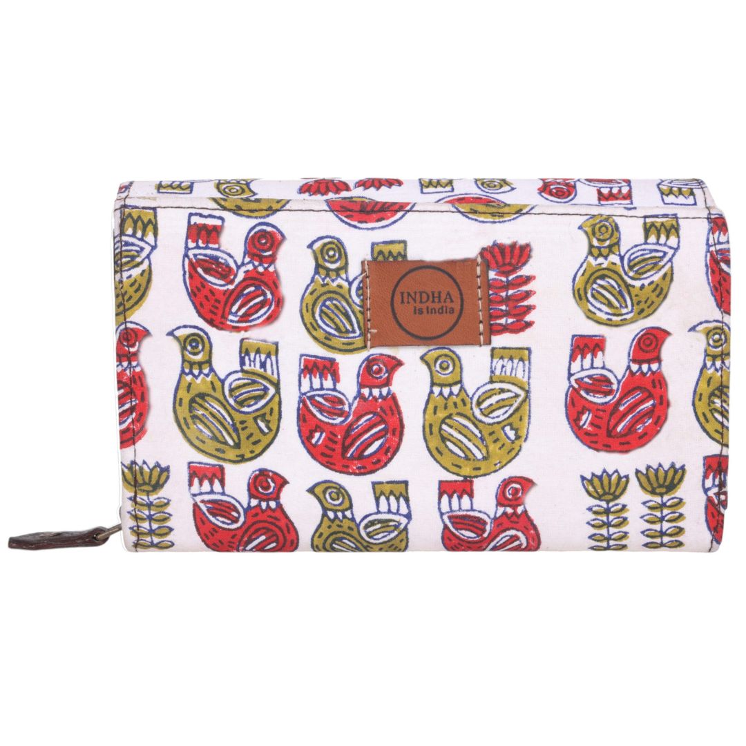Indha Hand Block Printed Cotton Fabric Wallet for Girls | YKK Brand Zipper Ladies Wallet| Clutch Wallet | Cotton  Purse| Card Cash Coin Holder for Women | Hand Carry Wallet